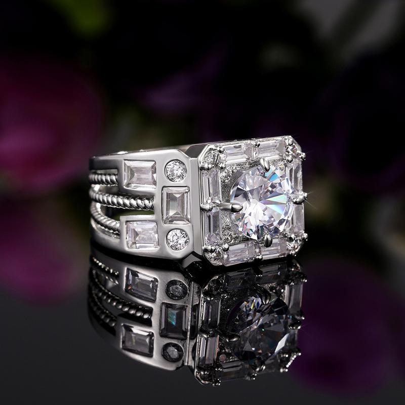 Nhẫn Ngón Tay Punk Nam, Chất Liệu Thép Titan Màu Bạc Đính Đá Zircon Pha Lê Và Kim Cương, Phụ Kiện Thời Trang, Thích Hợp Làm Quà Sinh Nhật