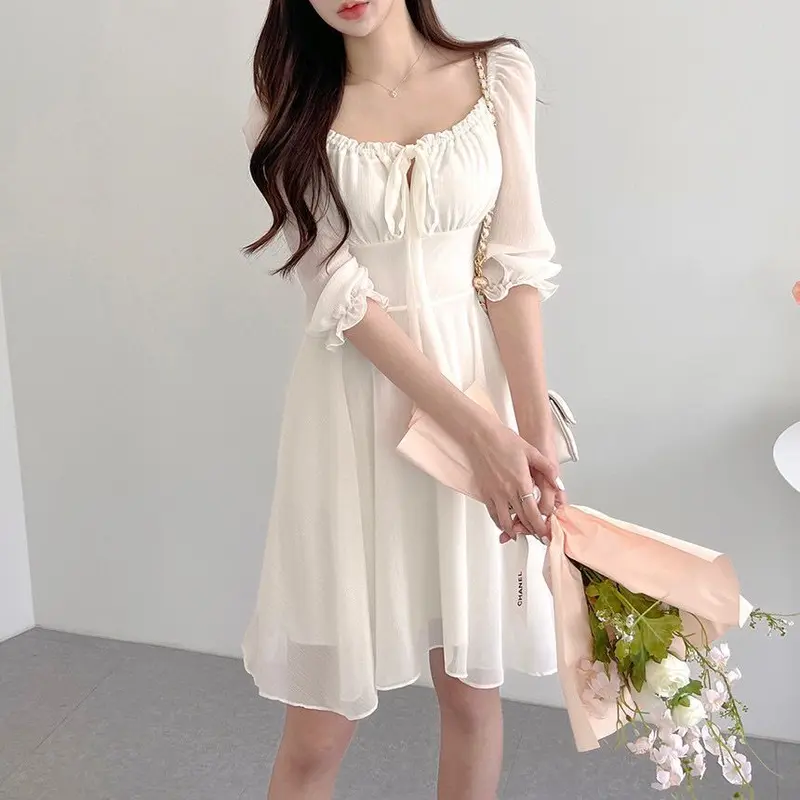 Mini Dress Wanita Sabrina Off Shoulder Lengan 3/4 bahan chiffon sifon ceruty S M L XL Jumbo 1
