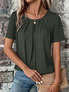 Women's Plain Round Neck Tee, Casual Minimalist Short Sleeve T-shirt for Summer, Ladies Clothes for Daily Wear