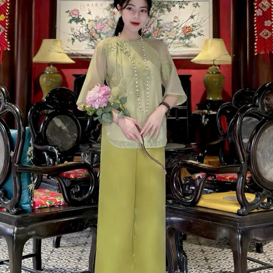 Bộ Pháp phục đi chùa Sang Trọng - Lịch Sự - Duyên Dáng, chất liệu lụa gấm cao cấp, không nhăn, không xù, không bai, Sét quần áo đi chùa NHƯ Ý - Dress