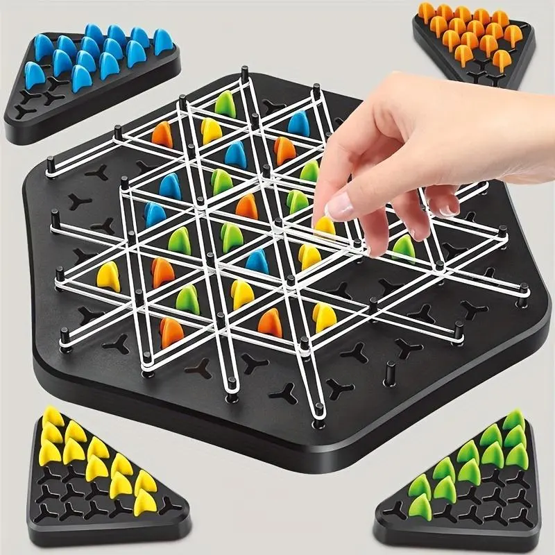Triangle Chess Board Game, 1 Set Interactive Rubber Band Geometric Chain Triangle Chess, Intelligence Development Toy, Party Game Props