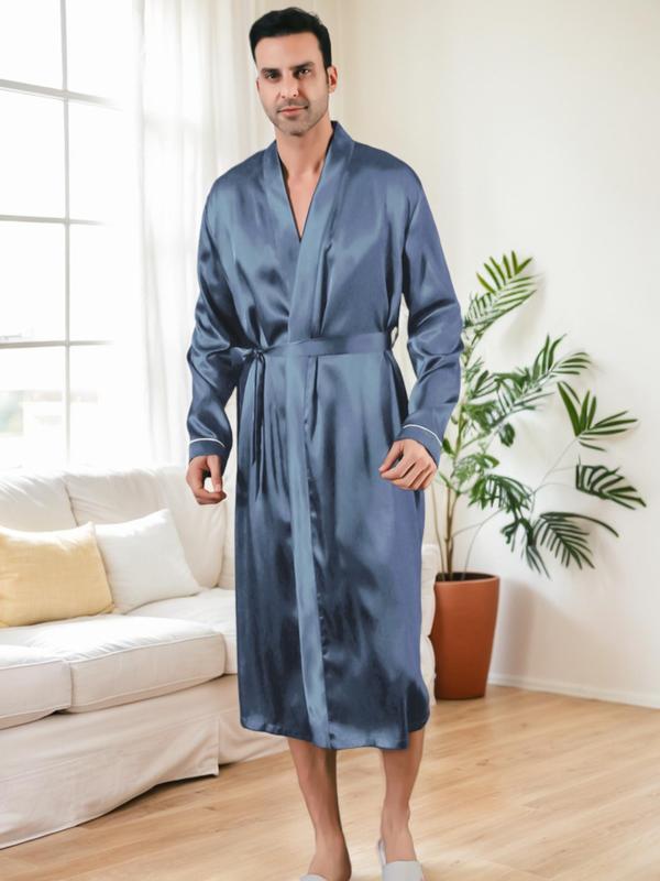 Men's Graphic Print Bathrobe, Casual Soft Comfortable Long Sleeve Dressing Gown, Men's Sleepwear for Spring 1