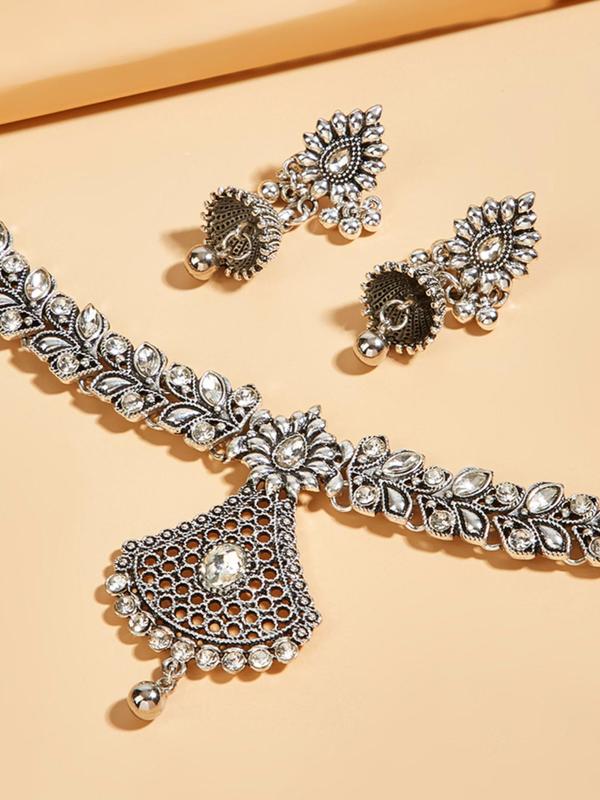 Women's Elegant Boho Style Jewelry Set, Exquisite Trendy Rhinestone Decorated Pendant Necklace & Dangle Earrings, Chic Jewelry Set for Party Decoration 5