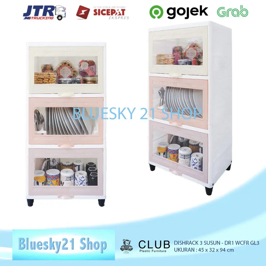 RAK PIRING CLUB DENGAN KACA DISH RACK WIDE CLUB FLIP + KACA 3 SUSUN - DR3 WCFR Furniture Minimalis