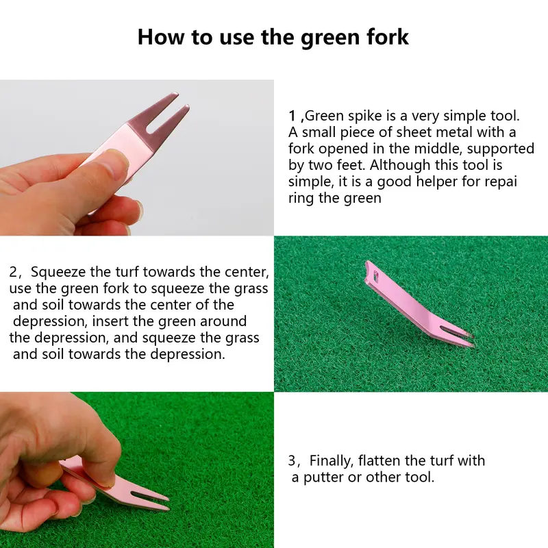 Metal Golf Green Fork, 1 Count Portable Golf Divot Repair Tool, Comfortable Grip Golf Accessories for Course Maintenance 7
