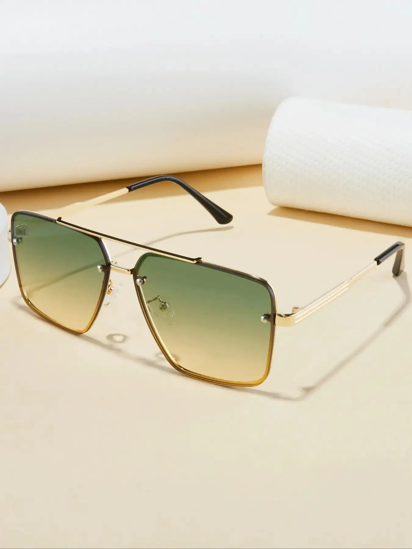 Unisex Simple Style Ombre Lens Sunglasses (1 Pair), Trendy Casual Double Bridge Square Frame Thin Sunglasses for Everyday Use, Fashion Accessories for Outdoor Activities