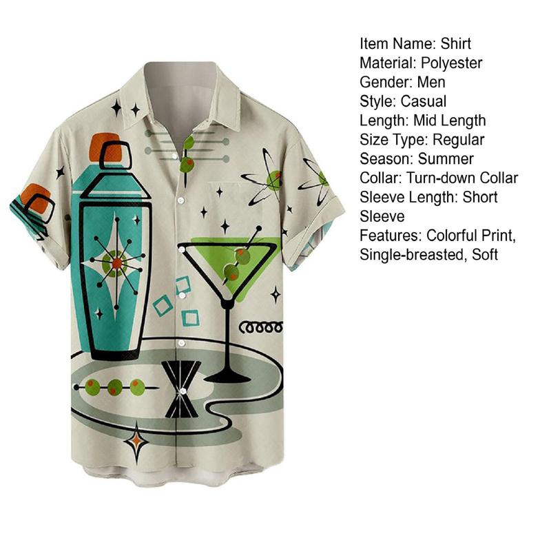 Huxriqvy Men Beach Shirt Color Matching Loose Graffiti Pattern Men Beach Top Single-breasted Men Clothes 2