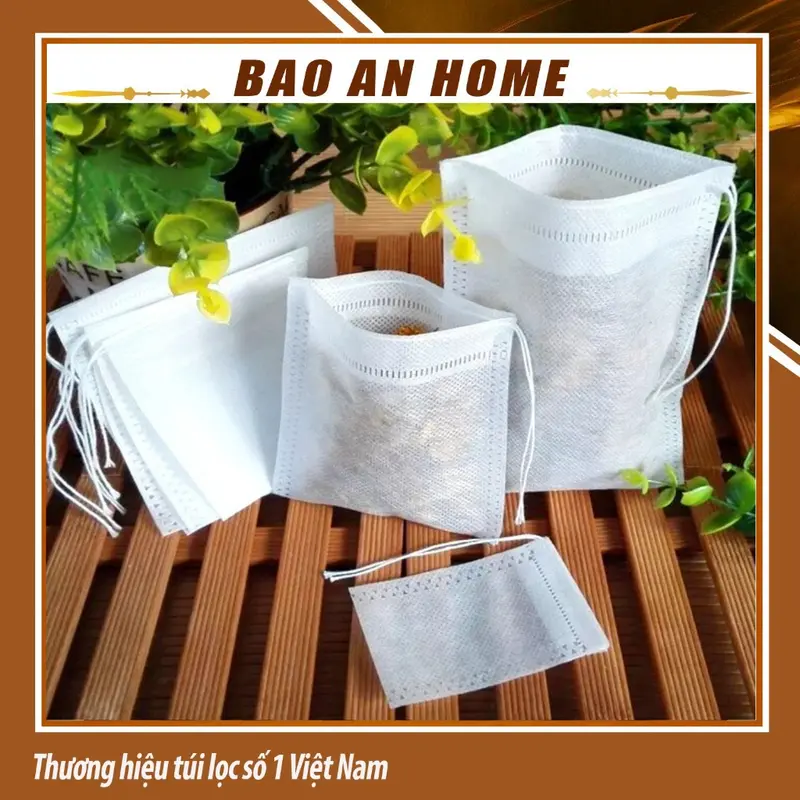 ( Sỉ ) Combo 100 túi lọc trà, thảo dược dây rút chất liệu không dệt- nhiều kích thước 1
