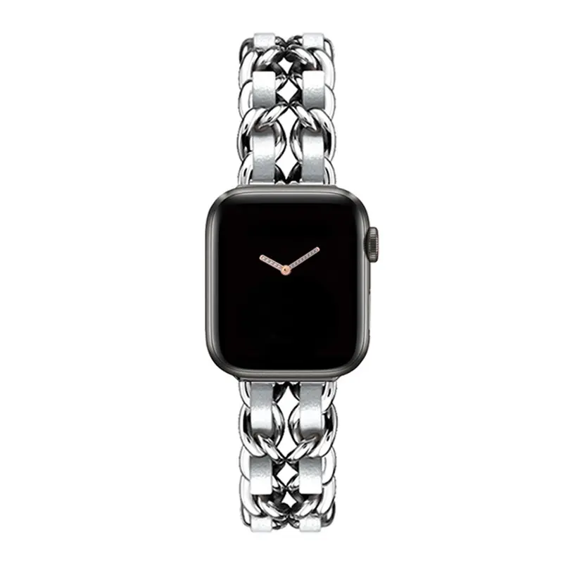 Dây Đeo Bằng Da Kim Loại Sang Trọng Cho Apple Watch, Dây Đeo 49Mm, 41Mm, 45Mm, 38Mm, 42Mm, 44Mm, 40Mm, Vòng Tay Nữ Cho IWatch Ultra 8 7 SE 6 5 4 Cao Su Smartwatch 6