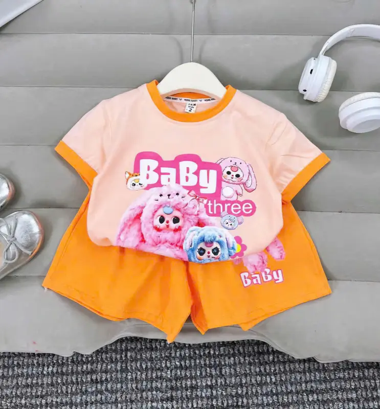 Bộ áo cộc tay bé gái mẫu BABY THREE mùa hè sz tới 38 kg 5 màu chất coton thoáng mát 4