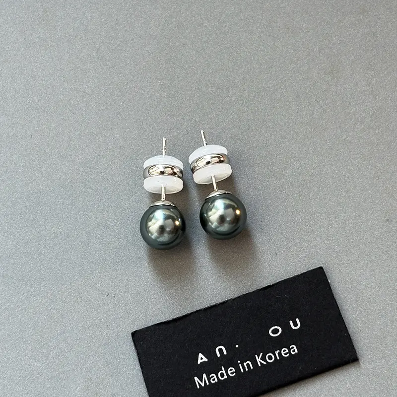 Bông Tai Đinh tán, Bạc Sterling Bạc Gai Dầu Cực Quang, Màu Xám Đen Ngọc Trai, Dành Cho Phụ Nữ, Thích Hợp Cho Mùa Thu Và Mùa Đông, Bông Tai Cao Cấp 5
