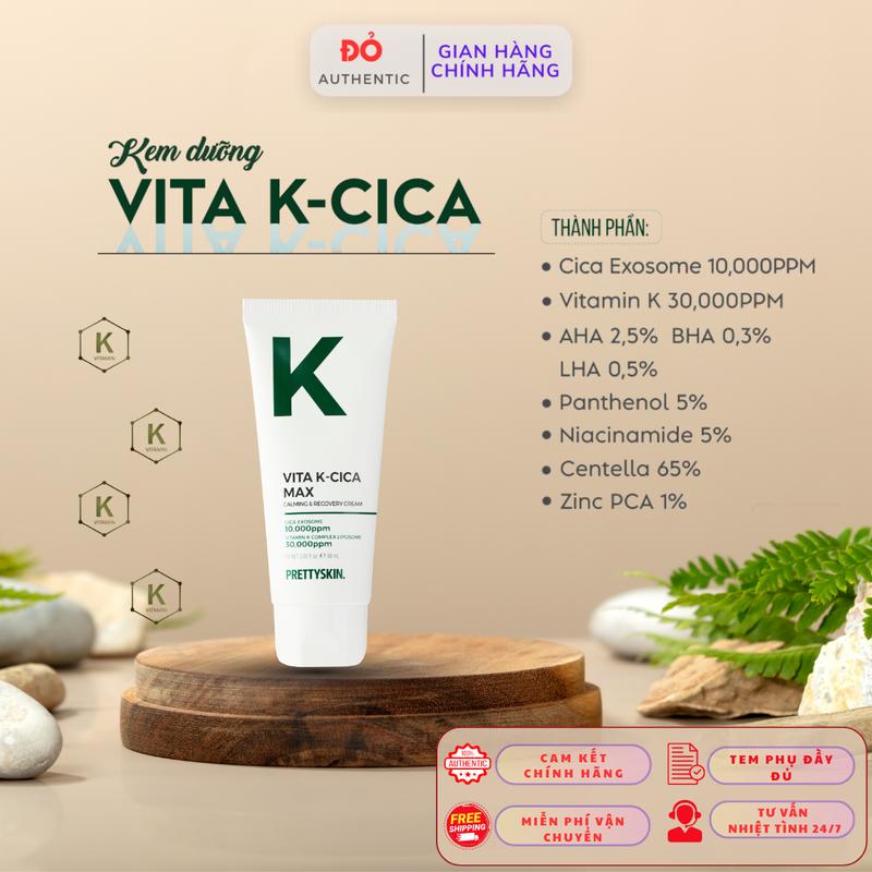 Kem dưỡng Vitamin K-CiCa Prettyskin hỗ trợ phục hồi, căng bóng da kem cấp ẩm vita k 60ml chăm sóc da mụn Skincare Làm Đẹp Da