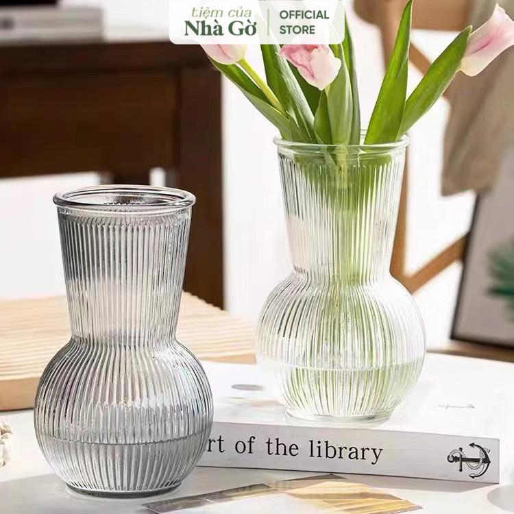 Bình Hoa Thủy Tinh Thân Tròn Nhà Gờ Cắm Hoa Trang Trí Decor để bàn Phòng Khách BTT23 M20 + Tặng Kèm Gói Dưỡng Hoa Tươi