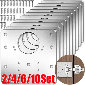 2/4/6/10Set Kit Pelat Perbaikan Engsel Kabinet, Pelat Pemasangan Engsel Pintu Lemari Dapur Dengan Lubang, Penyangga Pengikat Datar, Peralatan Rumah Tangga