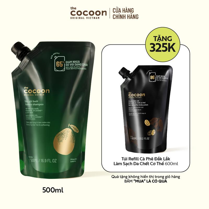 [COMBO MUA 1 TẶNG 1] TÚI REFILL - Dầu gội bưởi Cocoon giúp giảm gãy rụng và làm mềm tóc 500ml Tặng Túi refill Cà phê Đắk Lắk làm sạch da chết cơ thể 600ml