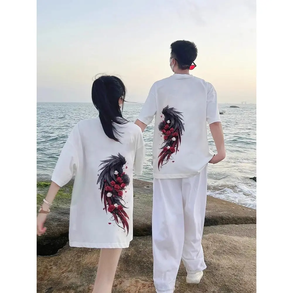 New 100% Cotton Short Sleeve Couple T-shirt Oversize Woman Loose Men