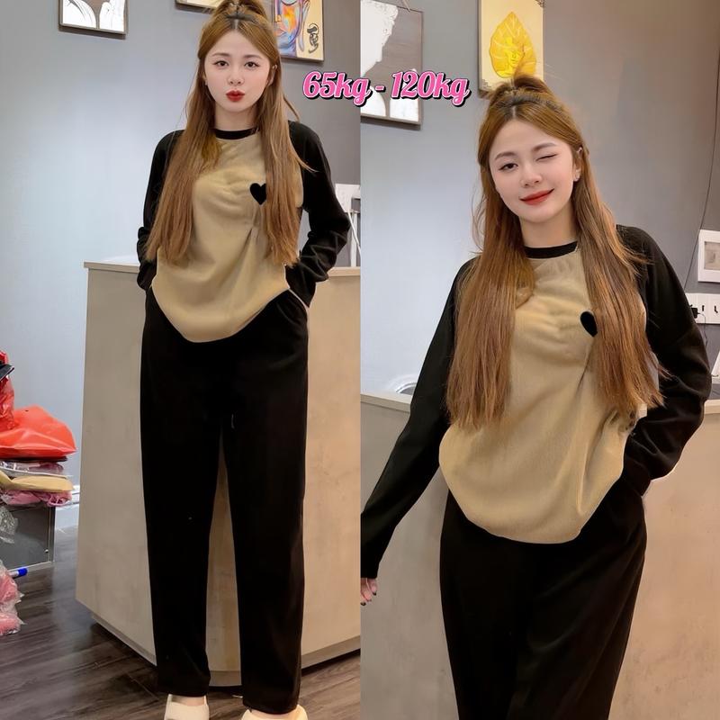 ( THUN TĂM LẠNH)  Đồ bộ 65-120kg dài xuông rộng nữ . Ủ kem bigsize . Bộ tay dài bigsize. Chất vải hịn hò. Đùi rộng . Đùi mặt mát . Bộ bigsize nữ . Bigsize 100kg áo