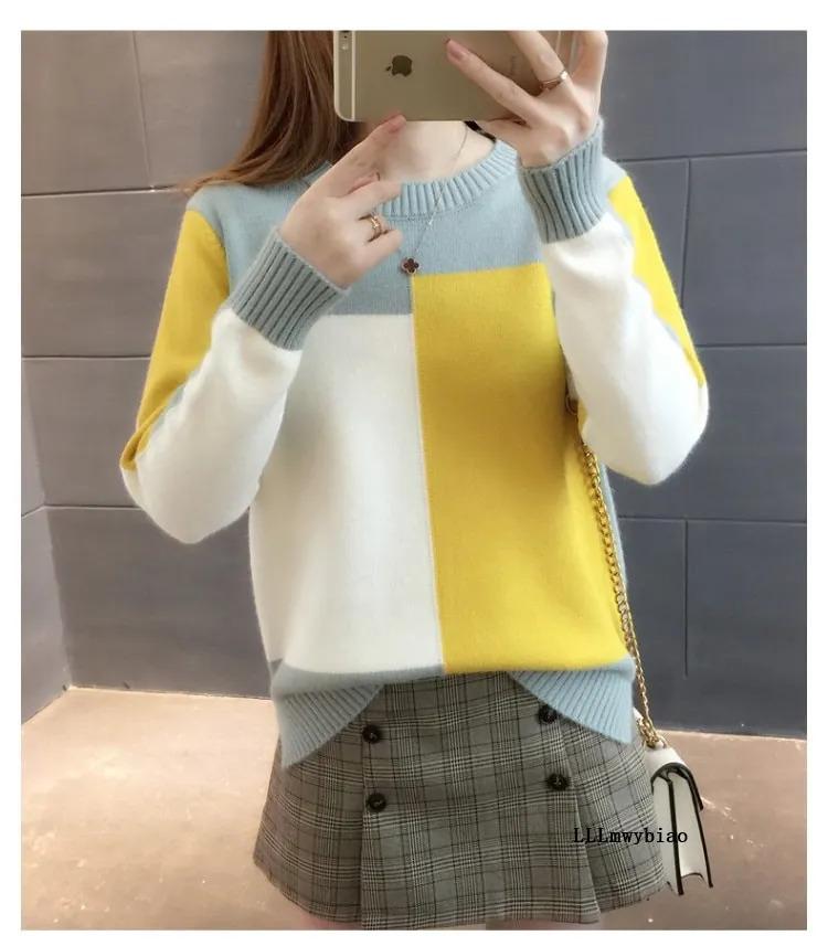 Product Introduction of Women color block pullover sweater autumn winter New Fashion large size round neck knitted tops female long sleeve jumper S-2XL 13