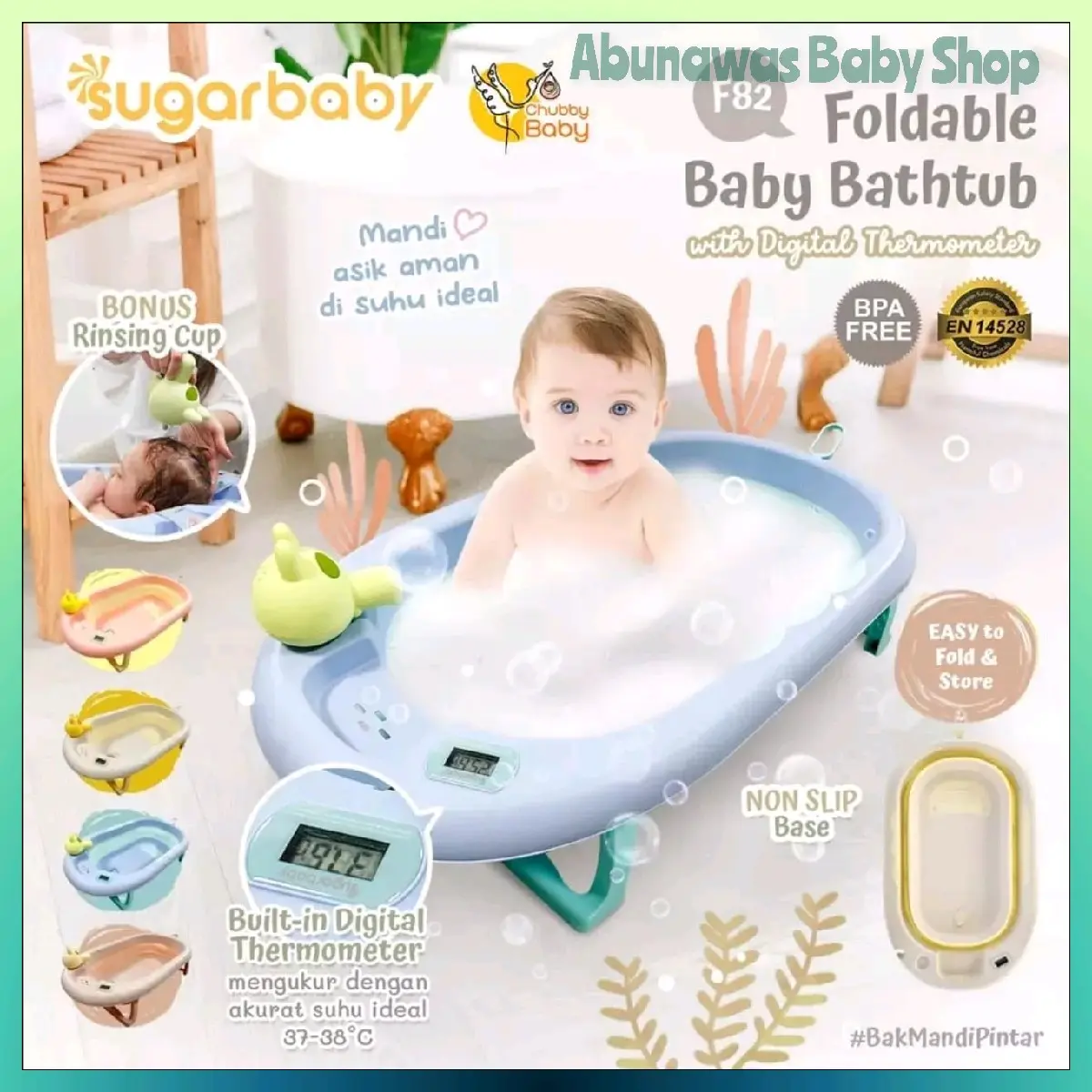 {FREE BUBBLE WRAP}Sugar Baby Foldable Bathtub F88 F82 F76 F79 Bak Mandi Bayi Heat Sensor (76,79) , Digital Thermo (82,88) Bayi