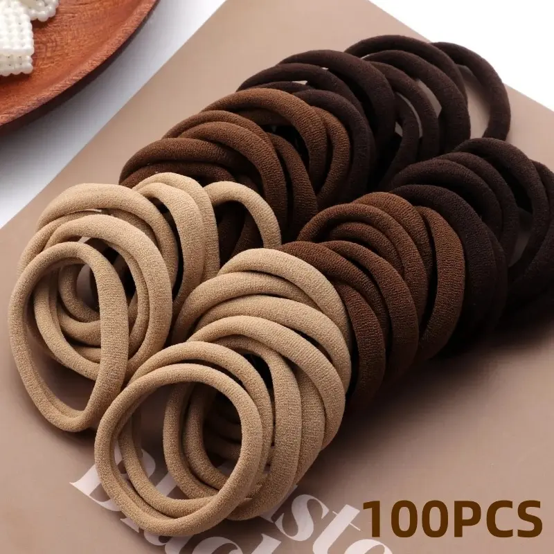 Dây Buộc Tóc Độ Đàn Hồi Cao, 100 Chiếc, Phổ Biến, Đen Trắng, Cà Phê Nâu, Scrunchies Liền Mạch, Phụ Kiện Tóc, Dành Cho Bé Gái
