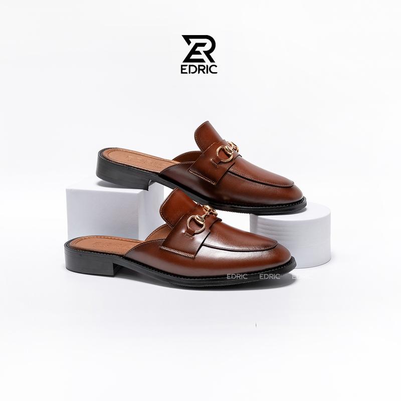 S01 : Giày Hở Gót Nam Giày Dép Nam Cao Cấp EDRIC SHOES Đánh Màu Patina Nâu Đen Kiểu Dáng Sục Phối Băng Mác Đế Phíp Gỗ 3Cm Leather Đế Bằng sục da DéP