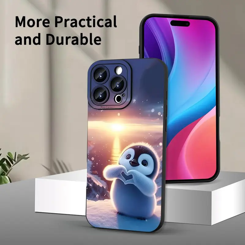 Cute Penguin Pattern Phone Case, Decorative Phone Protector Cover, Phone Accessories Compatible with iPhone 11 12 13 14 15 Pro Max XR X XS 7 8 Plus SE Mini 2