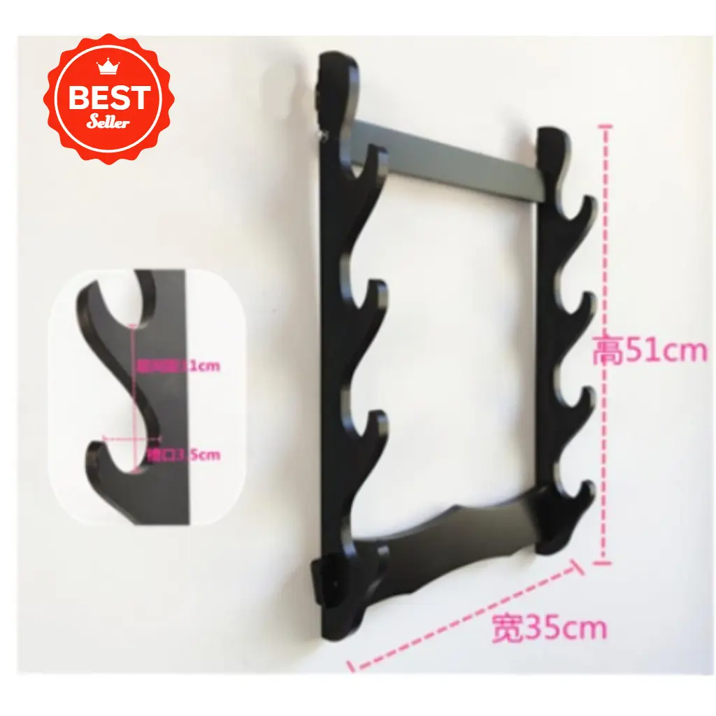 [In Stock/COD]4-layer wall mounted sword rack, home black fishing rod rack, wooden handicraft hanging sword rack