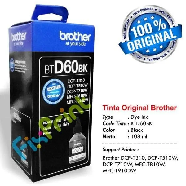 Tinta Refill Brother Original BTD60BK BT-D60BK Black 1