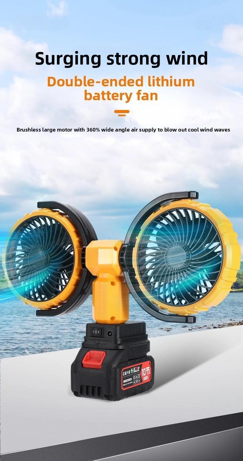 5-Inch Dual Head Battery Fan | Brushless Powerful Wind | 360° Adjustable | Kipas Cas Semula Portable Untuk Camping & Home