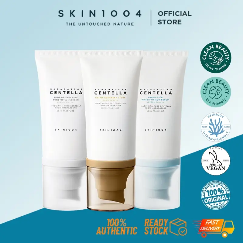 SKIN1004 Madagascar Centella Air-fit Suncream Light 50ml Tone Brightening Tone-Up Sunscreen Hyalu-Cica Water-Fit Sun Serum SPF50 PA++++ Facial Moisture Moisturize Hydrating