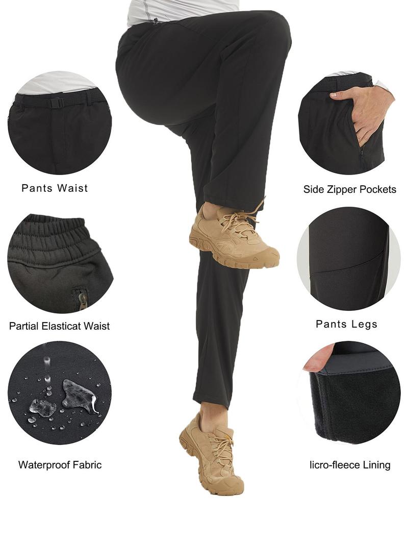 Product Introduction of Men's Solid Color Zipper Pocket Belted Ski Pants, Waterproof Thermal Lined Softshell Pants, Work Trousers Men, Outdoor Hiking Pants for Men 3