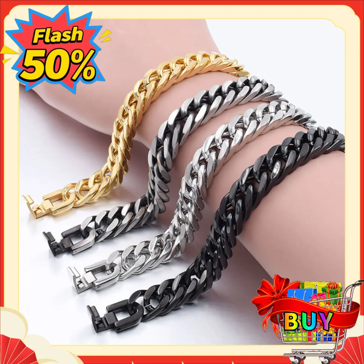 Vòng Tay Cuba, Phụ Kiện Dày, Phong Cách Âu Mỹ, Được Làm Bằng Thép Titan Dành Cho Nam Giới, Vòng Tay Dây Đeo Tay Thời Trang Hip-Hop Cá Tính, Được Bán Trong Năm 2025, Thời Trang Nam vòng  medusa chuỗi  xanh  lá  cây