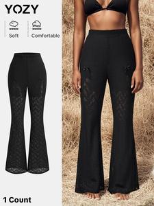 YOZY Women's Floral Lace Sheer Leggings, Casual Comfy Breathable Flared Leg Pants for Daily Wear, Ladies Bottoms for Spring & Fall