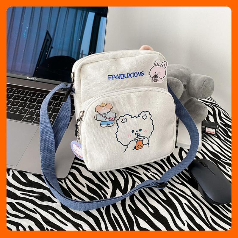 Túi chéo nữ mini vải canvas gấu thỏ trà sữa cute thời trang teen giá rẻ đi chơi chụp ảnh đẹp Đeo Vai Bag