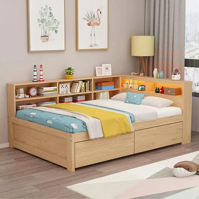 Children's Bed Solid Wood Single Bed 1.0m Small Bed Pine Storage Bed Bookshelf Bed Small Apartment