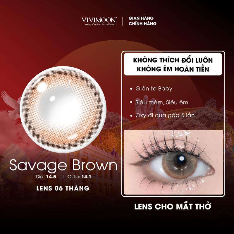 [NEW COLLECTION 14.5] Kính áp tròng VIVIMOON EYECONIC lens cận cho mắt thở màu nâu baby Savage Brown, giãn tròng to 14.5mm, lens 06 tháng ( Giá 1 đôi )