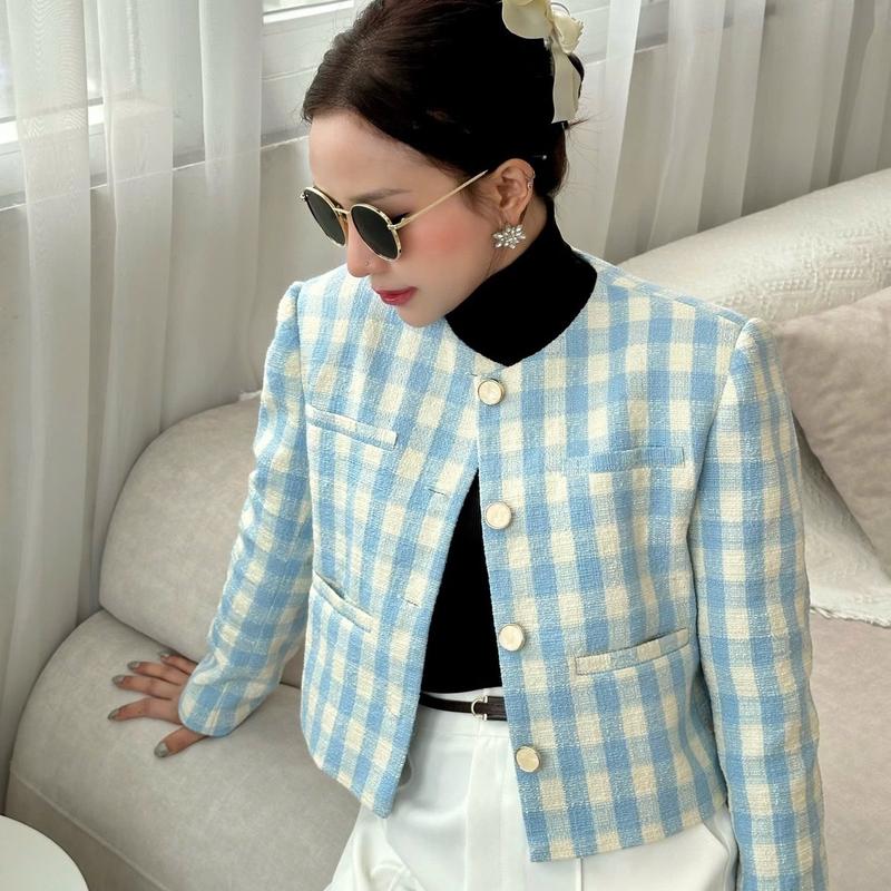 Áo Dạ Tweed Nữ Cổ tròn, Áo dạ dáng ngắn Miolady Có 2 Túi Siêu Sang chảnh, 2 lớp dày dặn có đệm vai Top