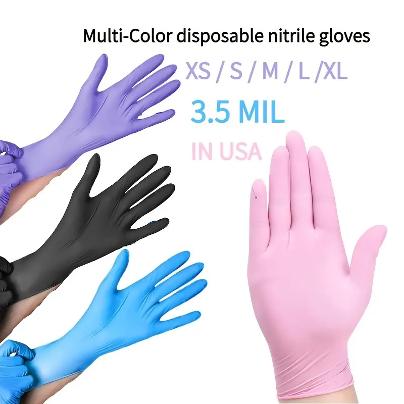 100 pieces of multi-color disposable nitrile rubber gloves - food grade, waterproof, oil resistant, suitable for kitchen, beauty, cleaning, and party use, cleaning gloves (purple, black, blue, pink)