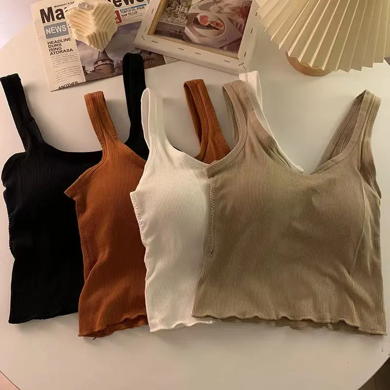 2023 Summer Top Plain Sando Cropped Top Padded Sleeveless Camisole Top