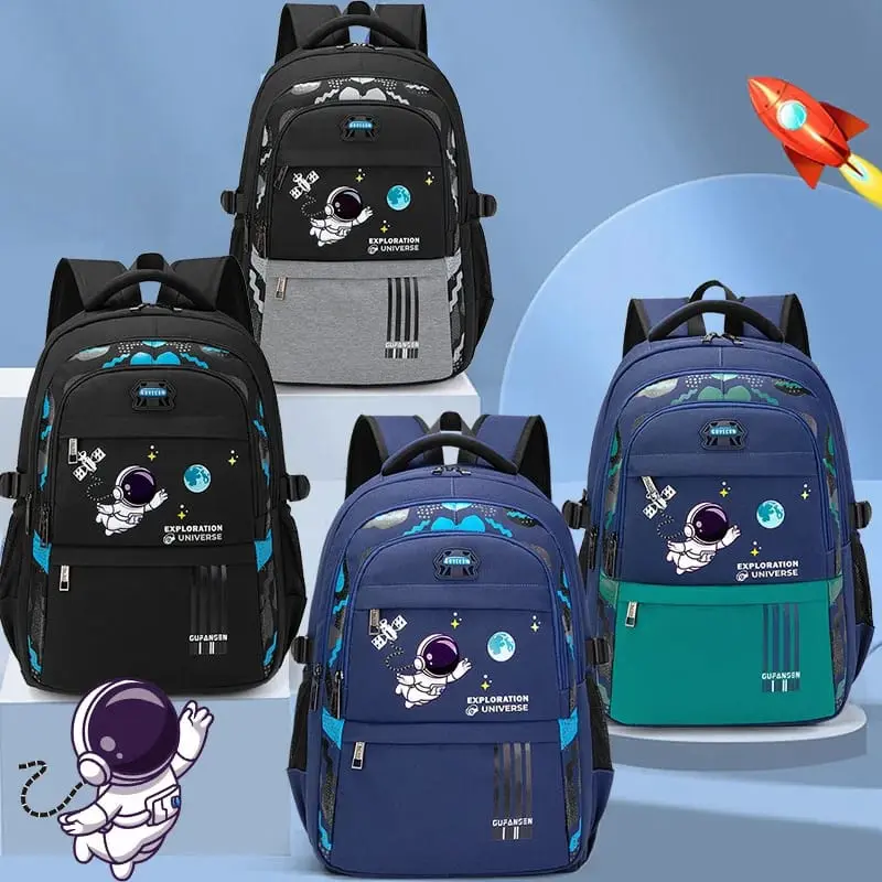 Tas Sekolah Anak-anak untuk Laki-laki Tahan Air Motif Astronot Kapasitas Besar Ransel Ortopedi Sekolah Dasar 4