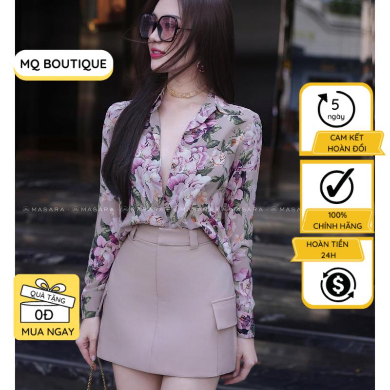 Áo hoa hồng tím lụa Nhật sơ mi trắng dài tay cao cấp công sở họa tiết cao cấp áo sơ mi họa tiết thiết kế MQ Boutique