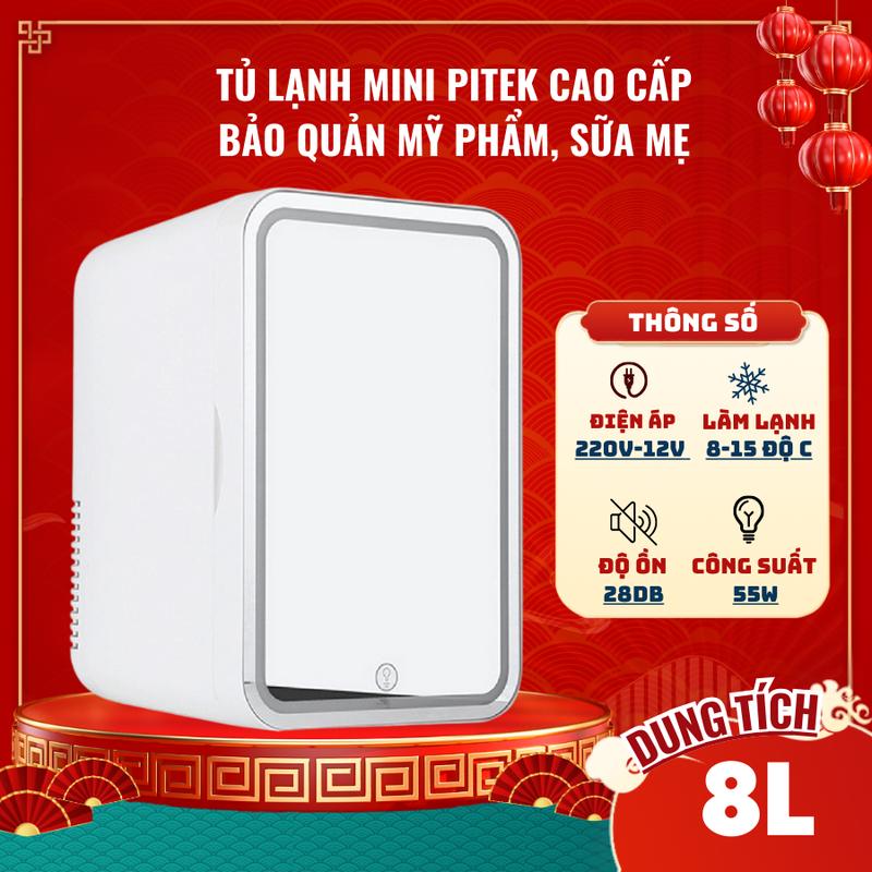 Tủ lạnh mini PITEK cao cấp trang bị gương có đèn led 3 cấp độ dung tích 8L  - Pitek