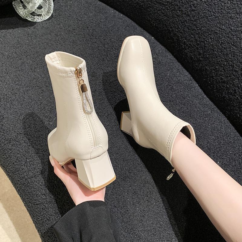 Bốt nữ cổ lửng khóa Kéo Dây Dù dế cao 5cm mã E300 xỏ ngón