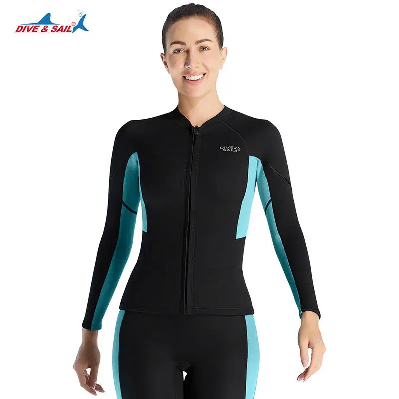 [Ảnh thật] [Chính hãng] Áo bơi nữ giữ nhiệt, màu đen xanh, vải dày 1.5mm, DS D140216-EU