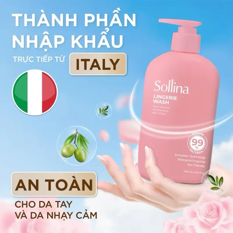 ￼C92_Nước Giặt Đồ Lót Chuyên Dụng Sollina Chai 400ml 0