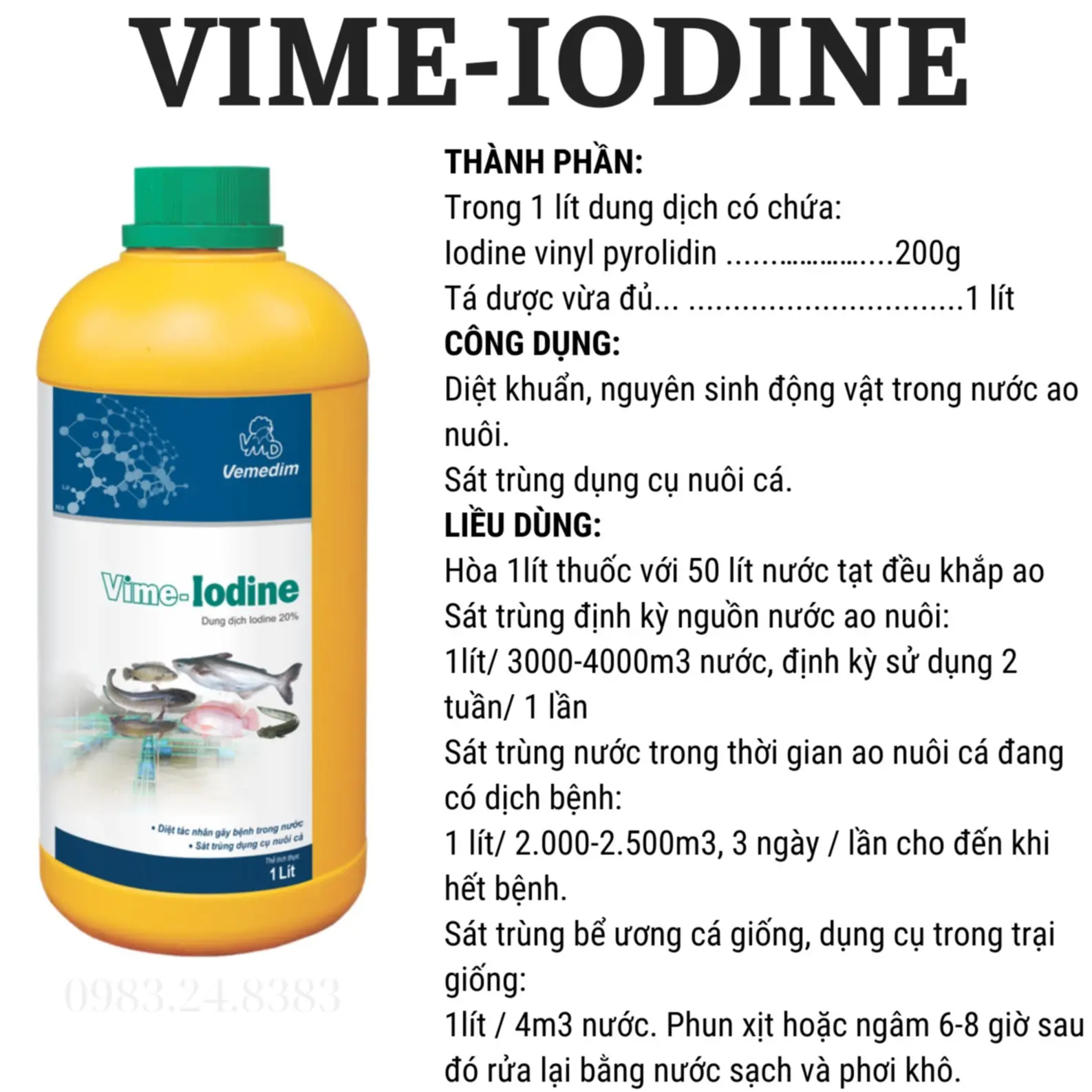 Vemedim VIME IODINE cá - Xử lý nước nuôi cá.
