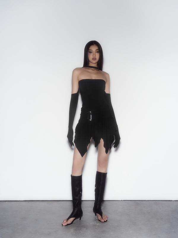  LSEOUL - Jia Dress Váy Cúp Ngực Khoen Kim Loại Kèm Bao Tay Quyến Rũ Sang Trọn Nữ Women Kem Trắng 