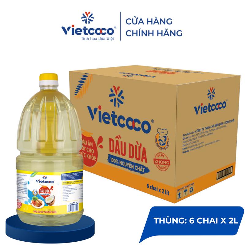 [Thùng 6 chai] chai Dầu dừa Vietcoco cooking oil 2L