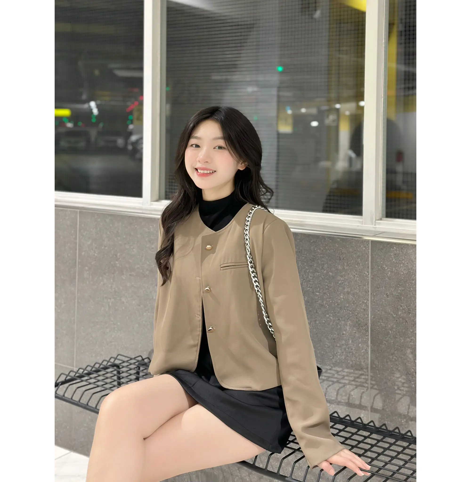Áo Khoác Vest Blazer Nữ Trơn Khuy Đồng Cổ Tròn 29feb.closet Một Túi Trước Thu Đông - A350 Women Top  Kem | BigBuy360 - bigbuy360.vn