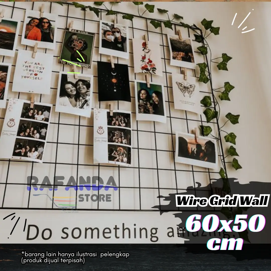 Note Dinding Kawat ram besi 60x50cm wire grid wall pajangan aksesories gantungan ...
